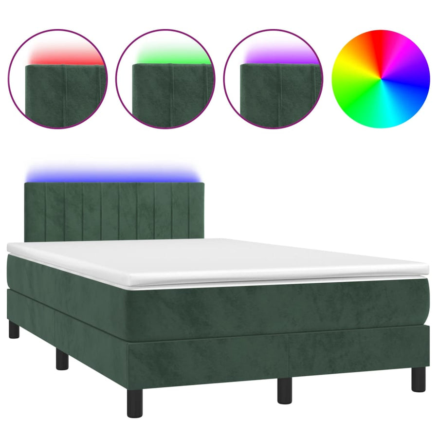 Boxspring met matras en LED fluweel donkergroen 120x200 cm 120 x 200 cm Donkergroen