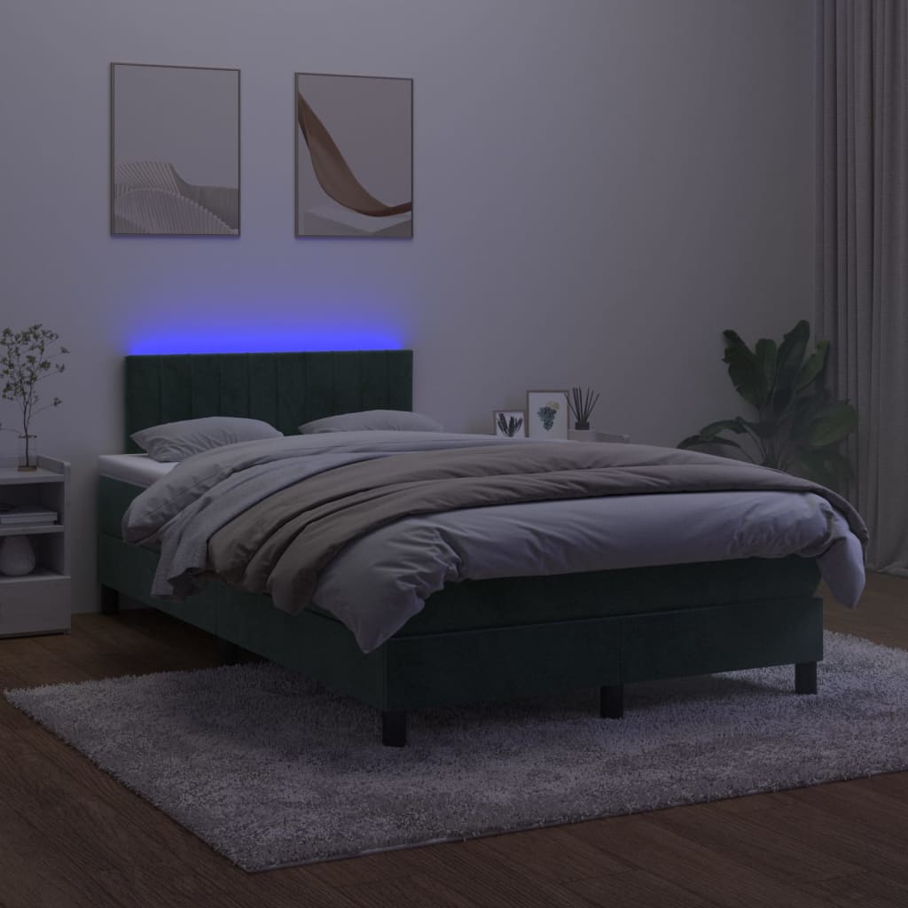 Boxspring met matras en LED fluweel donkergroen 120x200 cm 120 x 200 cm Donkergroen
