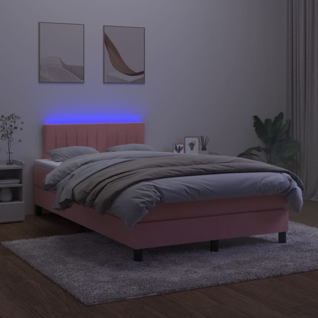 Boxspring met matras en LED fluweel roze 120x200 cm 120 x 200 cm Verticale strepen