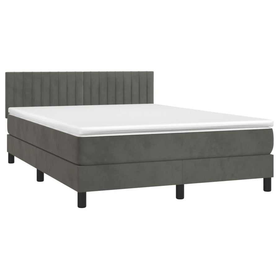 Boxspring Met Matras En Led Fluweel Donkergrijs 140 x 190 cm Verticale strepen