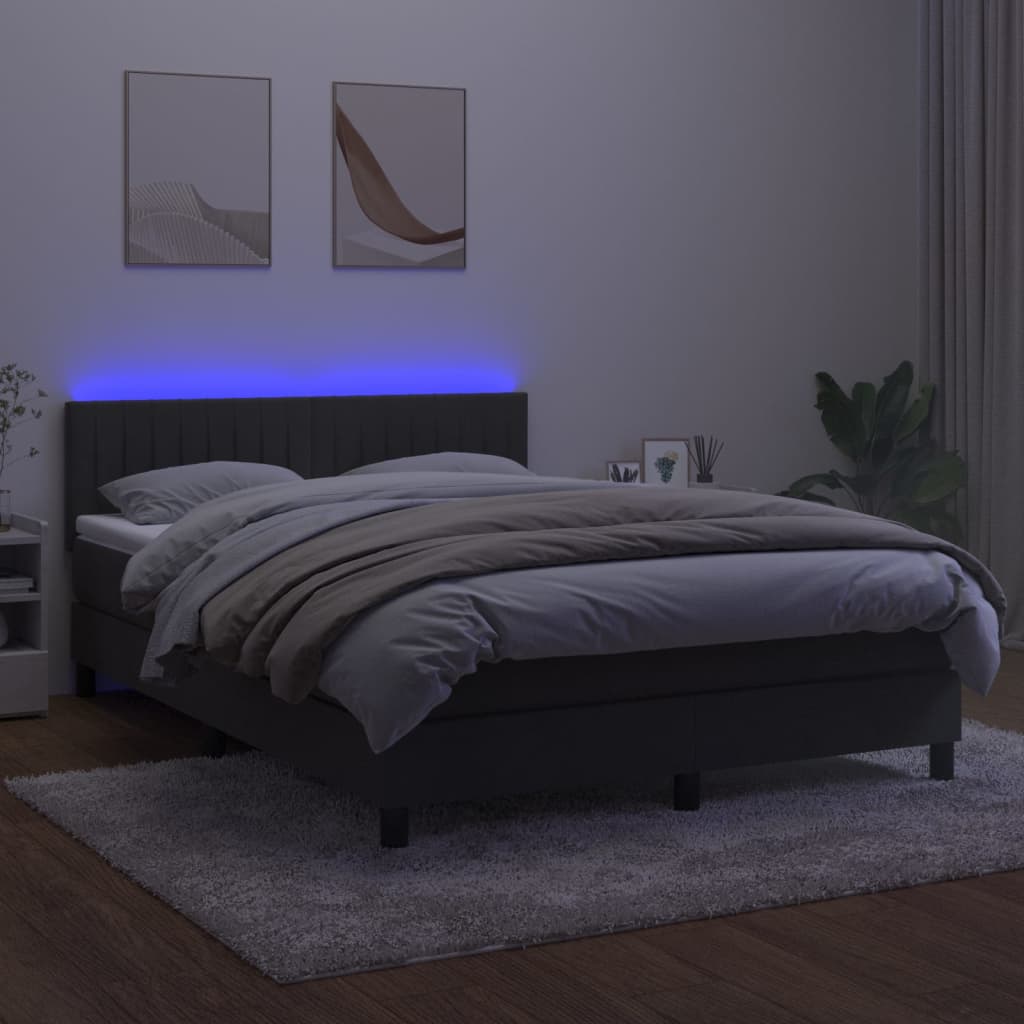 Boxspring Met Matras En Led Fluweel Donkergrijs 140 x 190 cm Verticale strepen