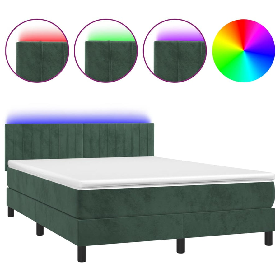 Boxspring met matras en LED fluweel donkergroen 140x190 cm 140 x 190 cm Donkergroen