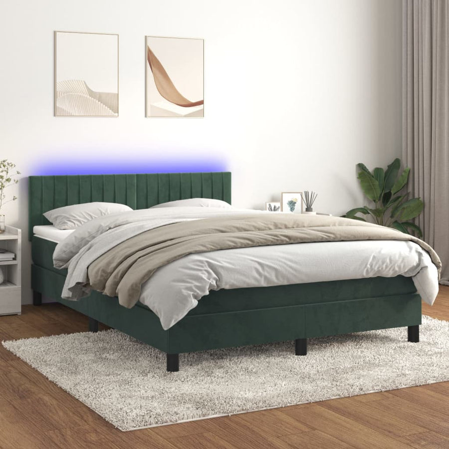 Boxspring met matras en LED fluweel donkergroen 140x190 cm 140 x 190 cm Donkergroen