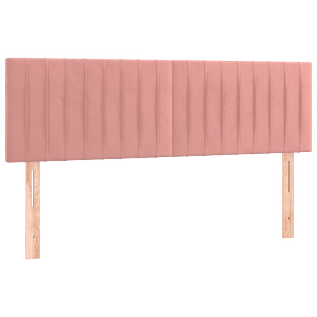 Boxspring Met Matras En Led Fluweel Roze 140 x 190 cm Verticale strepen