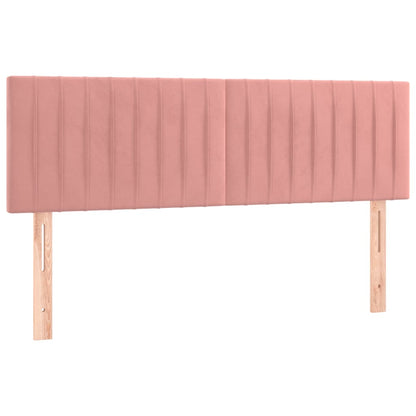 Boxspring Met Matras En Led Fluweel Roze 140 x 190 cm Verticale strepen