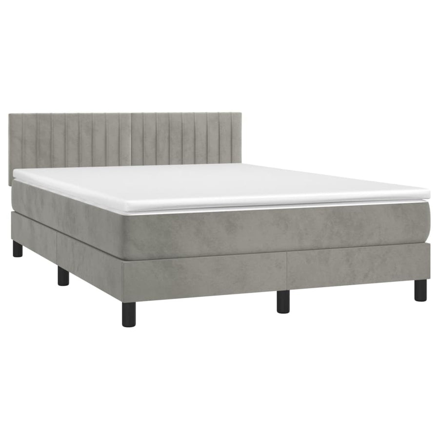 Boxspring Met Matras En Led Fluweel Lichtgrijs 140 x 200 cm Verticale strepen