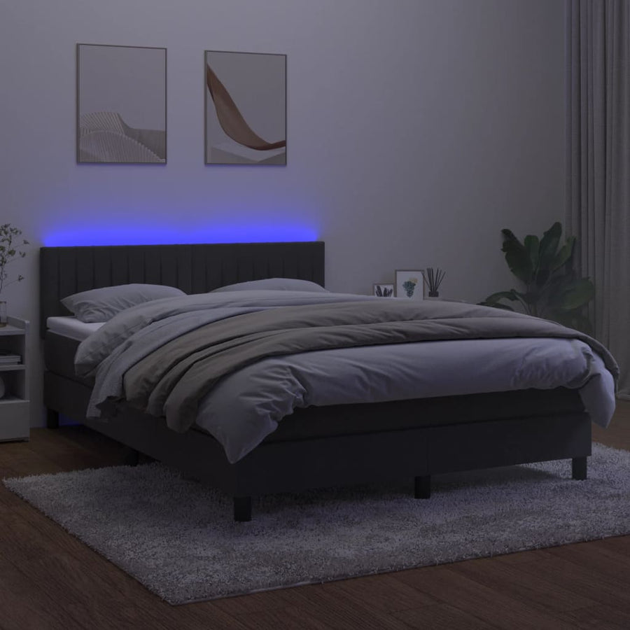 Boxspring Met Matras En Led Fluweel Donkergrijs 140 x 200 cm Verticale strepen