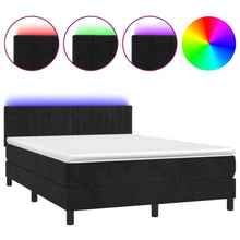 Boxspring Met Matras En Led Fluweel Zwart 140 x 200 cm Verticale strepen