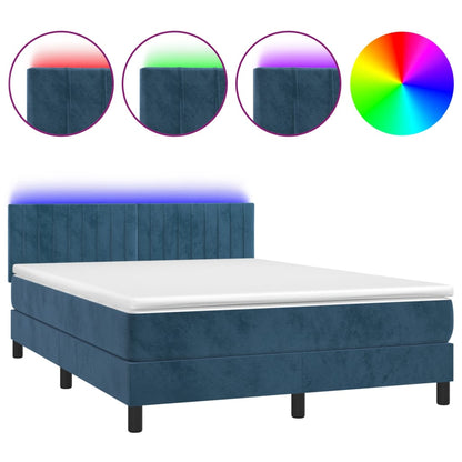 Boxspring Met Matras En Led Fluweel Donkerblauw 140 x 200 cm Verticale strepen