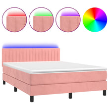 Boxspring Met Matras En Led Fluweel Roze 140 x 200 cm Verticale strepen