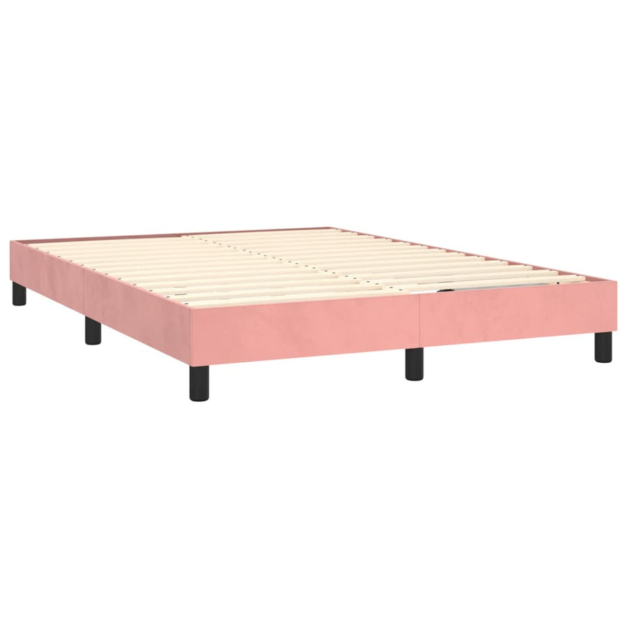 Boxspring Met Matras En Led Fluweel Roze 140 x 200 cm Verticale strepen