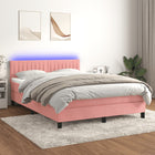 Boxspring Met Matras En Led Fluweel Roze 140 x 200 cm Verticale strepen