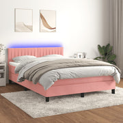 Boxspring met matras LED fluweel roze 140x200 cm