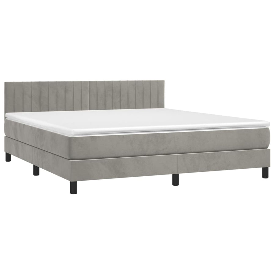 Boxspring Met Matras En Led Fluweel Lichtgrijs 160 x 200 cm Verticale strepen