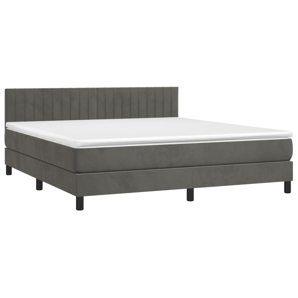 Boxspring Met Matras En Led Fluweel Donkergrijs 160 x 200 cm Verticale strepen