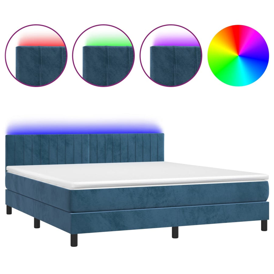 Boxspring met matras en LED fluweel donkerblauw 160x200 cm 160 x 200 cm Donkerblauw
