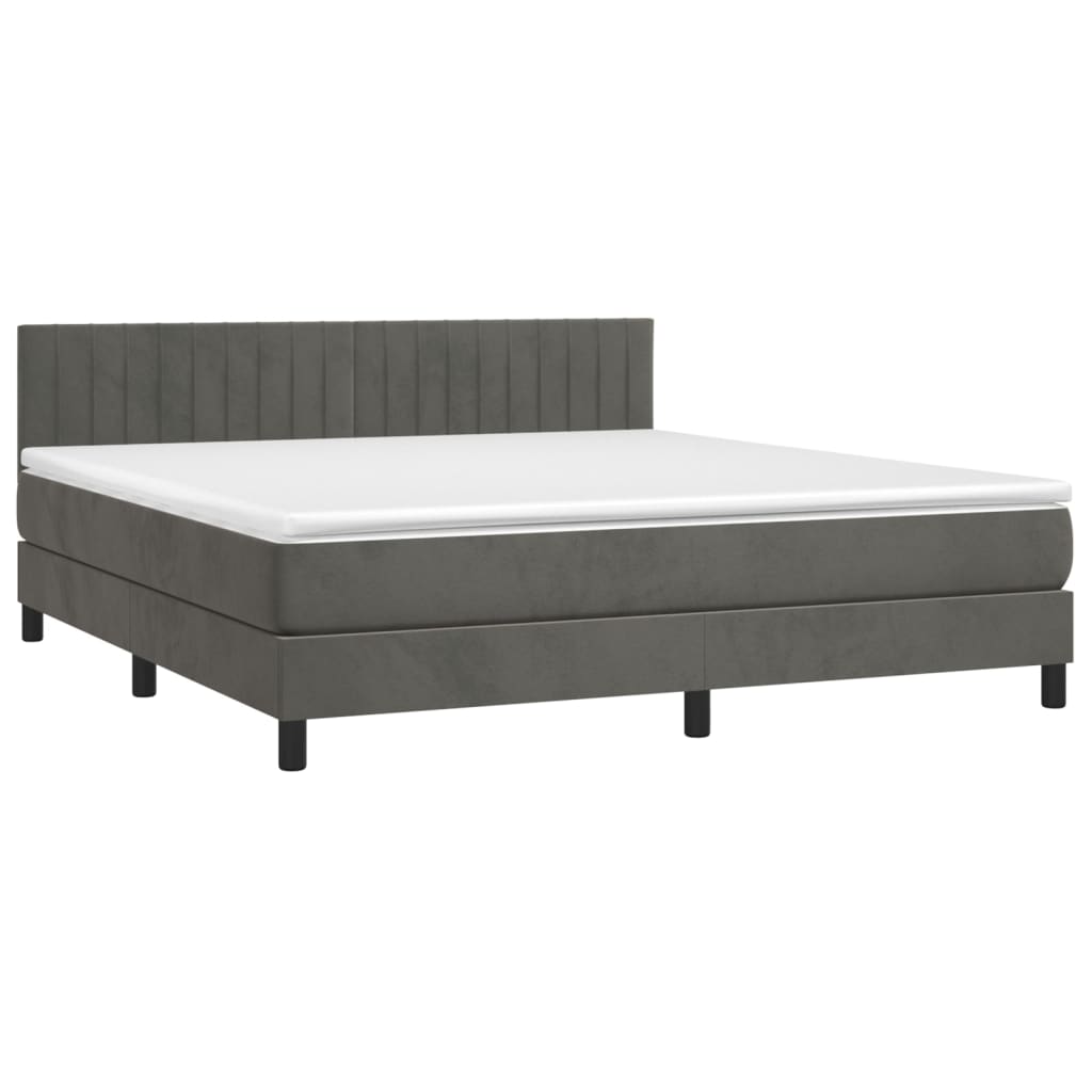 Boxspring Met Matras En Led Fluweel Donkergrijs 180 x 200 cm Verticale strepen