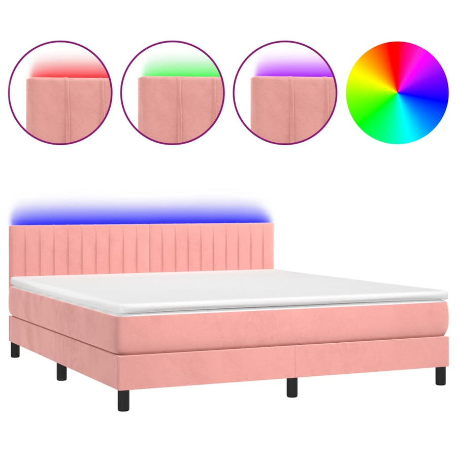 Boxspring met matras en LED fluweel roze 180x200 cm 180 x 200 cm Roze