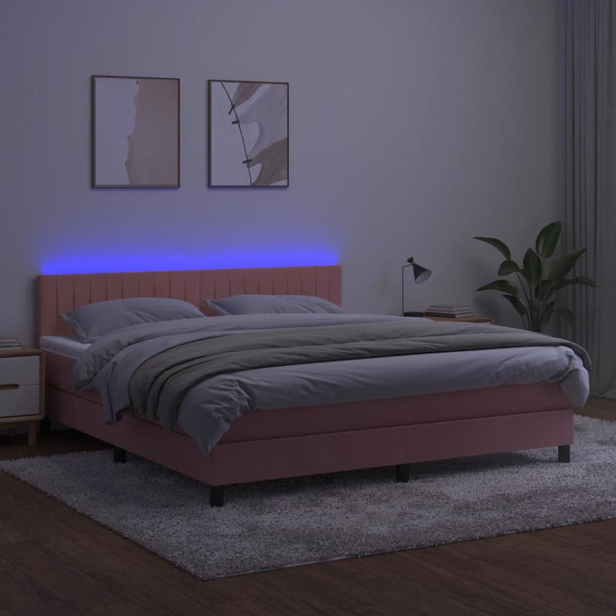 Boxspring met matras en LED fluweel roze 180x200 cm 180 x 200 cm Roze