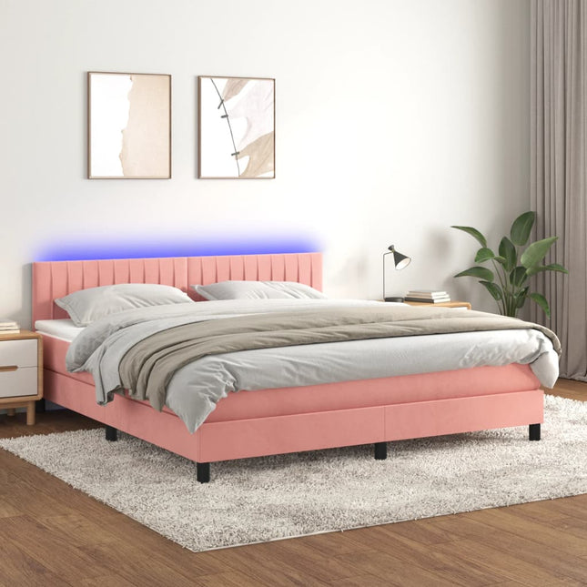 Boxspring met matras en LED fluweel roze 180x200 cm 180 x 200 cm Roze