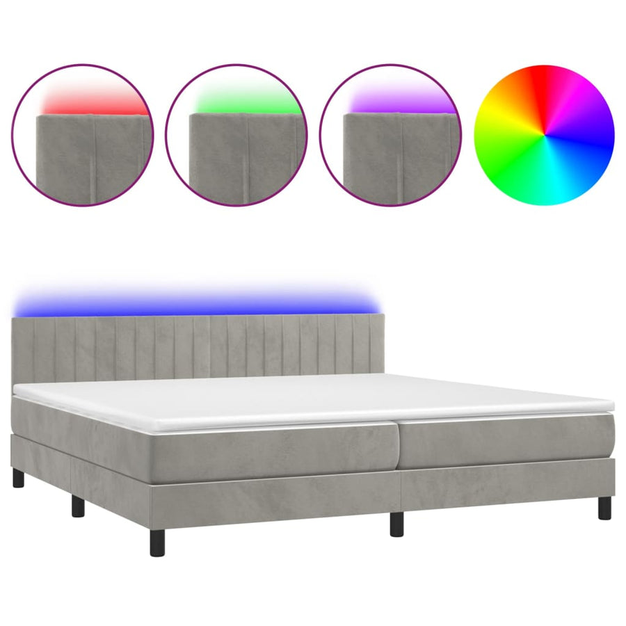 Boxspring Met Matras En Led Fluweel Lichtgrijs 200 x 200 cm Verticale strepen