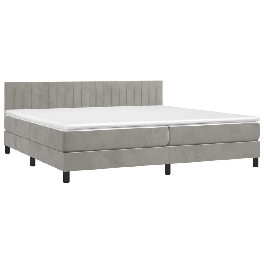 Boxspring Met Matras En Led Fluweel Lichtgrijs 200 x 200 cm Verticale strepen