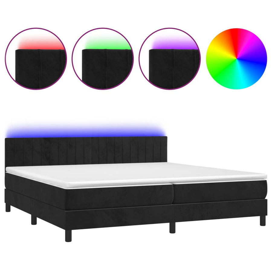 Boxspring met matras en LED fluweel zwart 200x200 cm 200 x 200 cm Verticale strepen