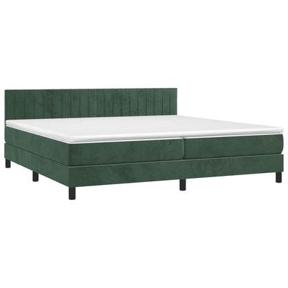 Boxspring Met Matras En Led Fluweel Donkergroen 200 x 200 cm Verticale strepen