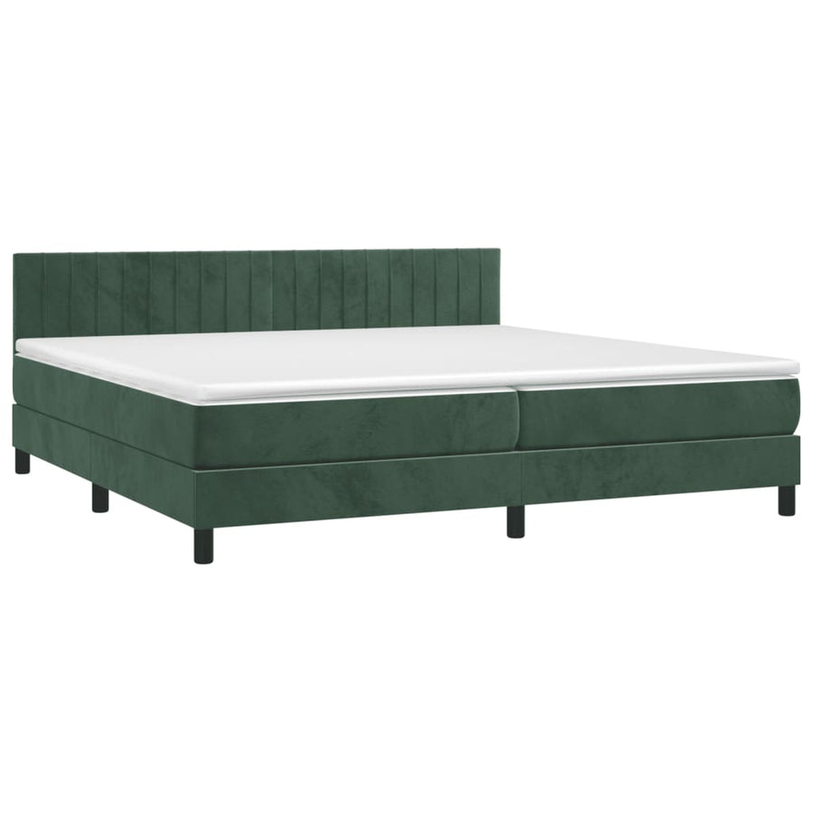 Boxspring Met Matras En Led Fluweel Donkergroen 200 x 200 cm Verticale strepen