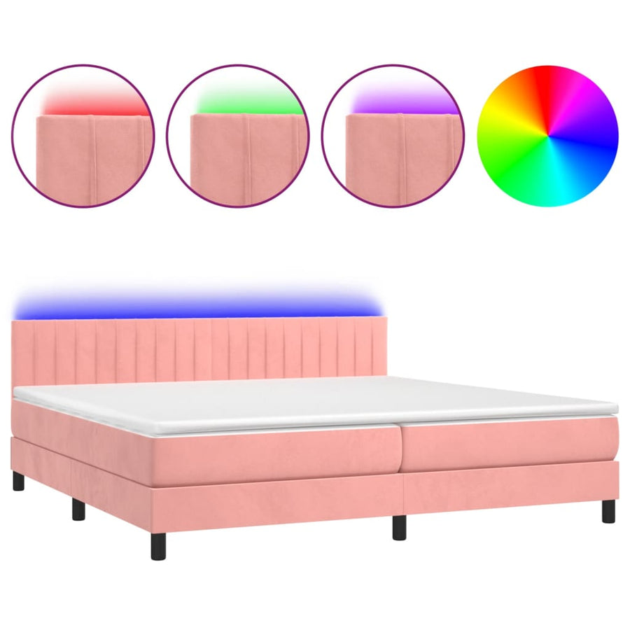 Boxspring met matras en LED fluweel roze 200x200 cm 200 x 200 cm Roze
