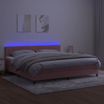 Boxspring met matras en LED fluweel roze 200x200 cm 200 x 200 cm Roze