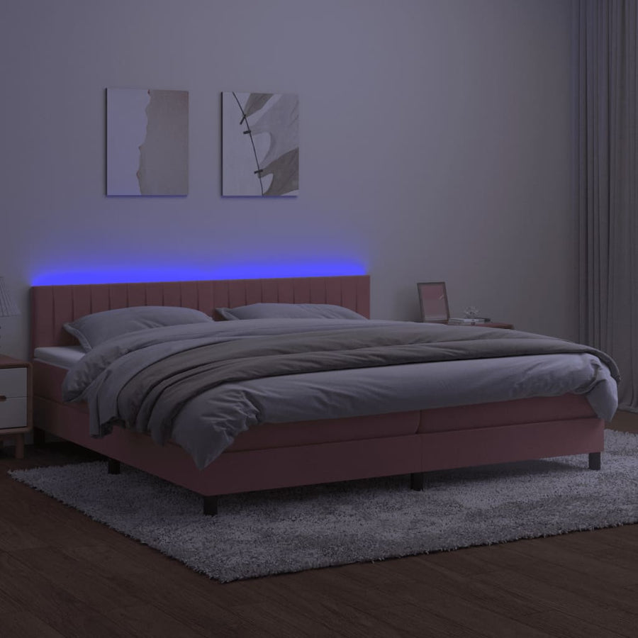 Boxspring met matras en LED fluweel roze 200x200 cm 200 x 200 cm Roze