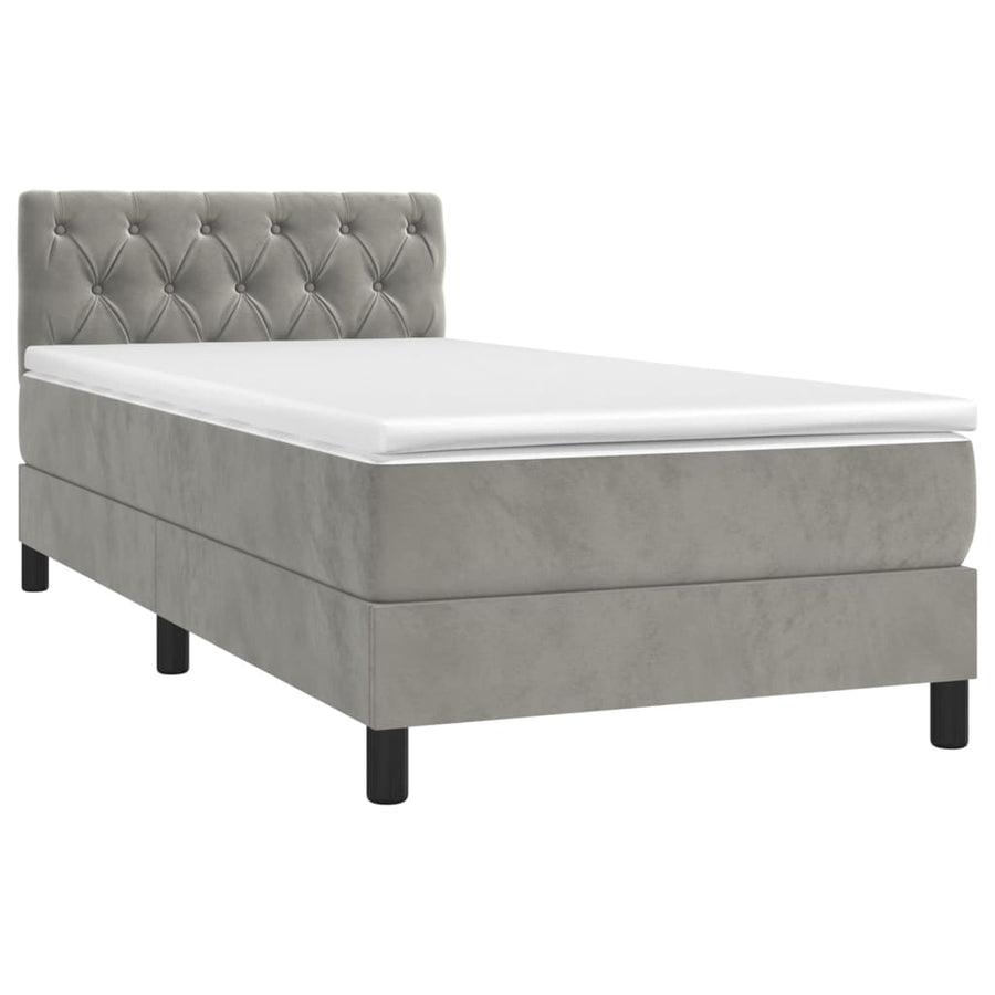 Boxspring Met Matras En Led Fluweel Lichtgrijs 80 x 200 cm Getuft ontwerp