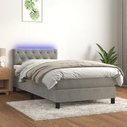 Box spring with mattress and LED velvet light gray 80x200 cm