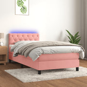 Box spring with mattress and LED velvet pink 80x200 cm