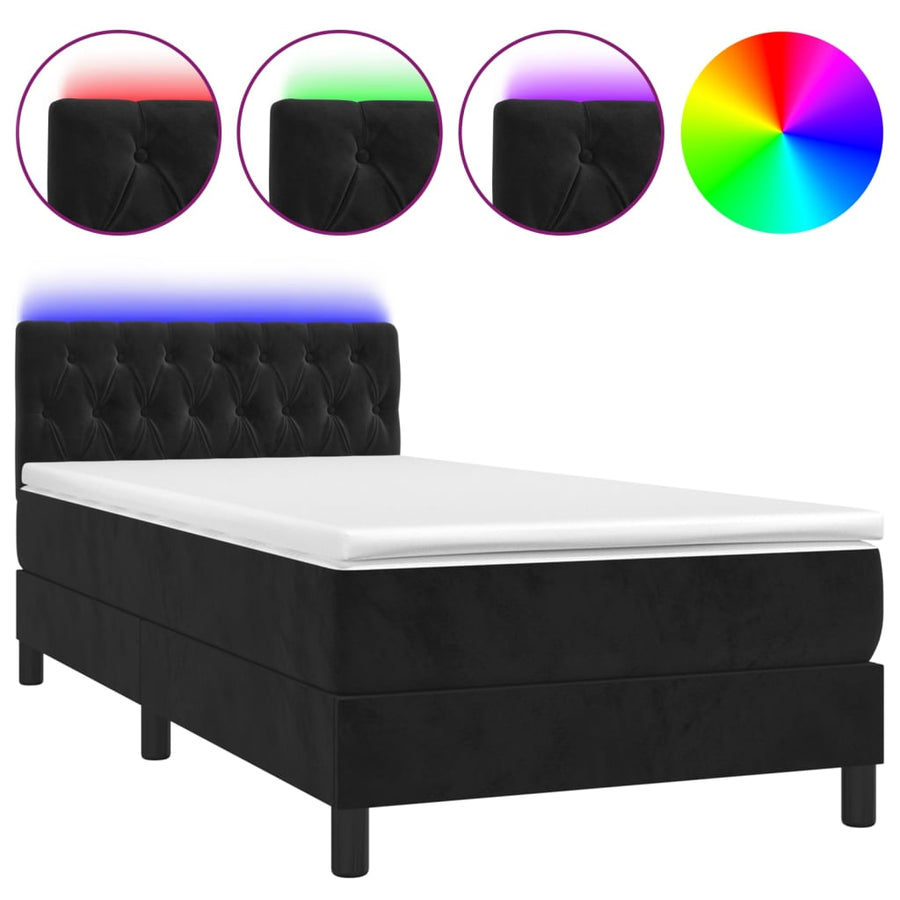 Boxspring met matras en LED fluweel zwart 90x190 cm 90 x 190 cm Zwart