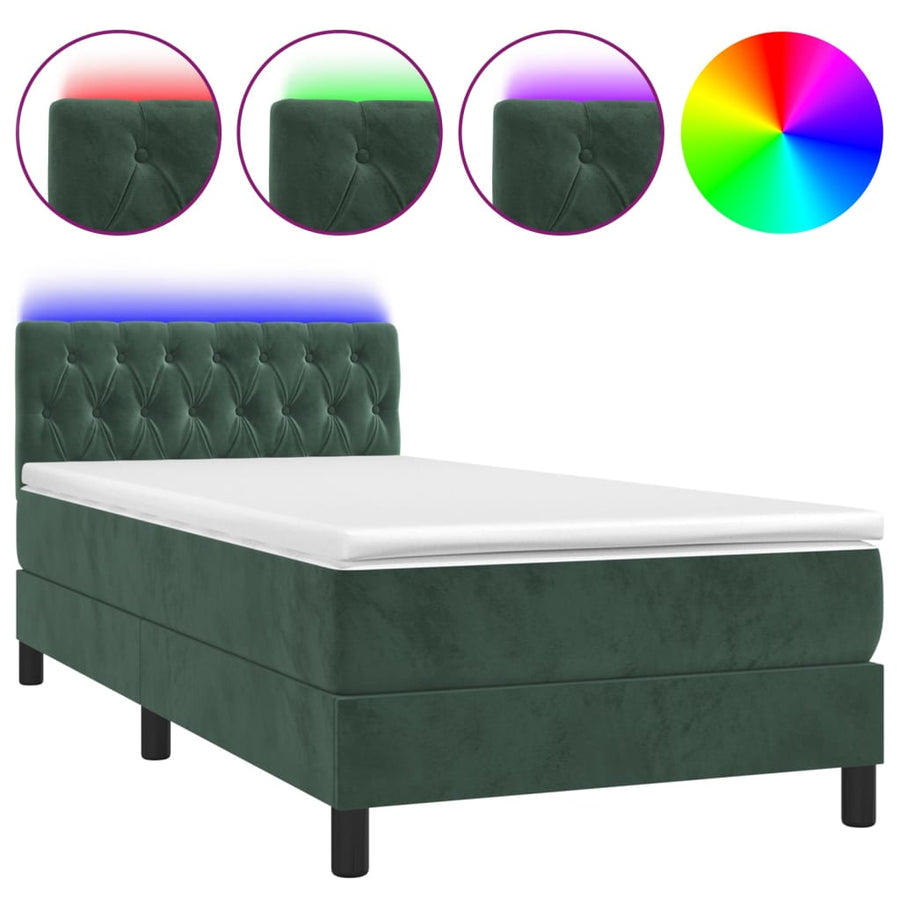 Boxspring Met Matras En Led Fluweel Donkergroen 90 x 190 cm Getuft ontwerp