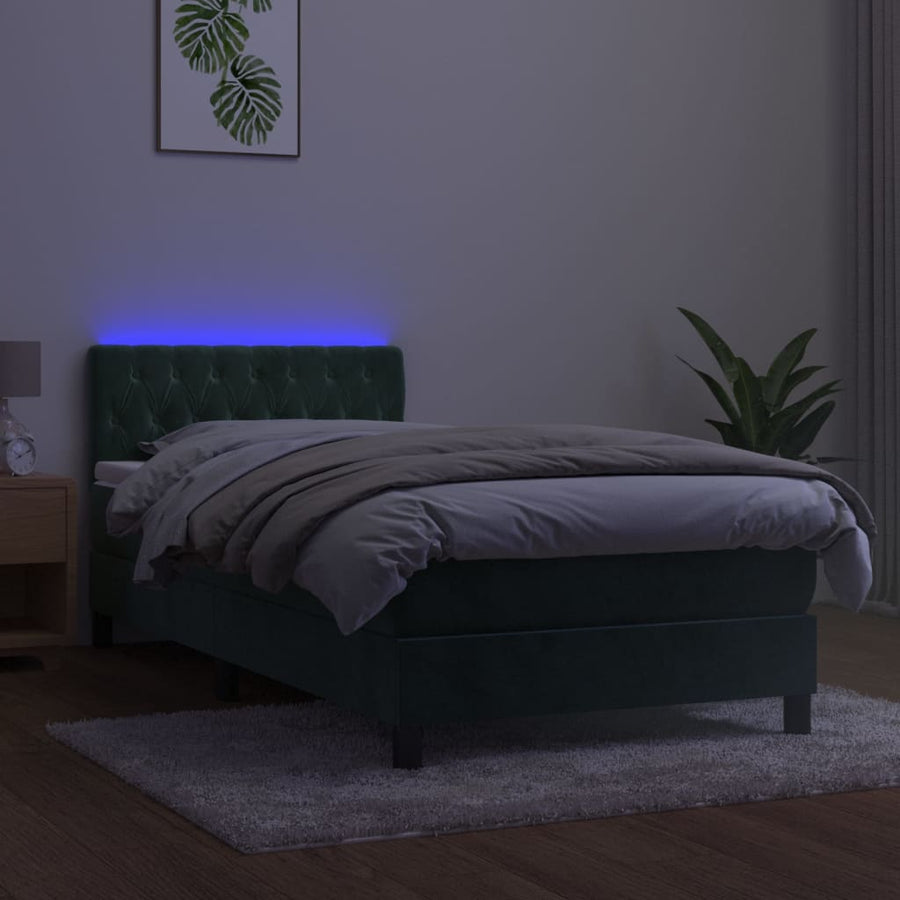Boxspring Met Matras En Led Fluweel Donkergroen 90 x 190 cm Getuft ontwerp