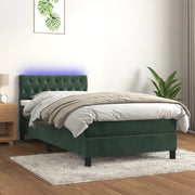 Boxspring 90x190 cm fluweel donkergroen met matras en LED