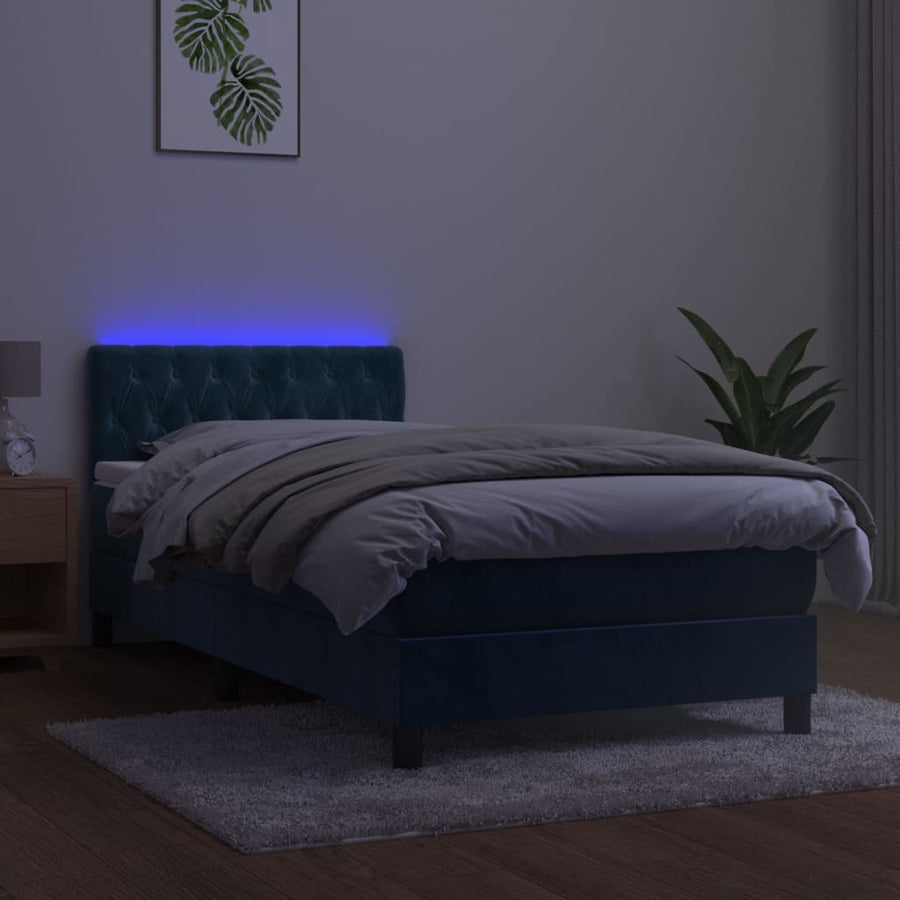 Boxspring Met Matras En Led Fluweel Donkerblauw 90 x 190 cm Getuft ontwerp