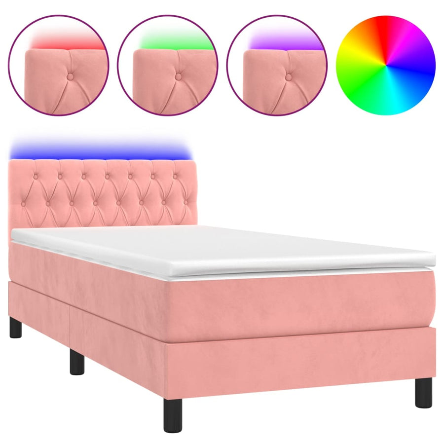 Boxspring Met Matras En Led Fluweel Roze 90 x 190 cm Getuft ontwerp