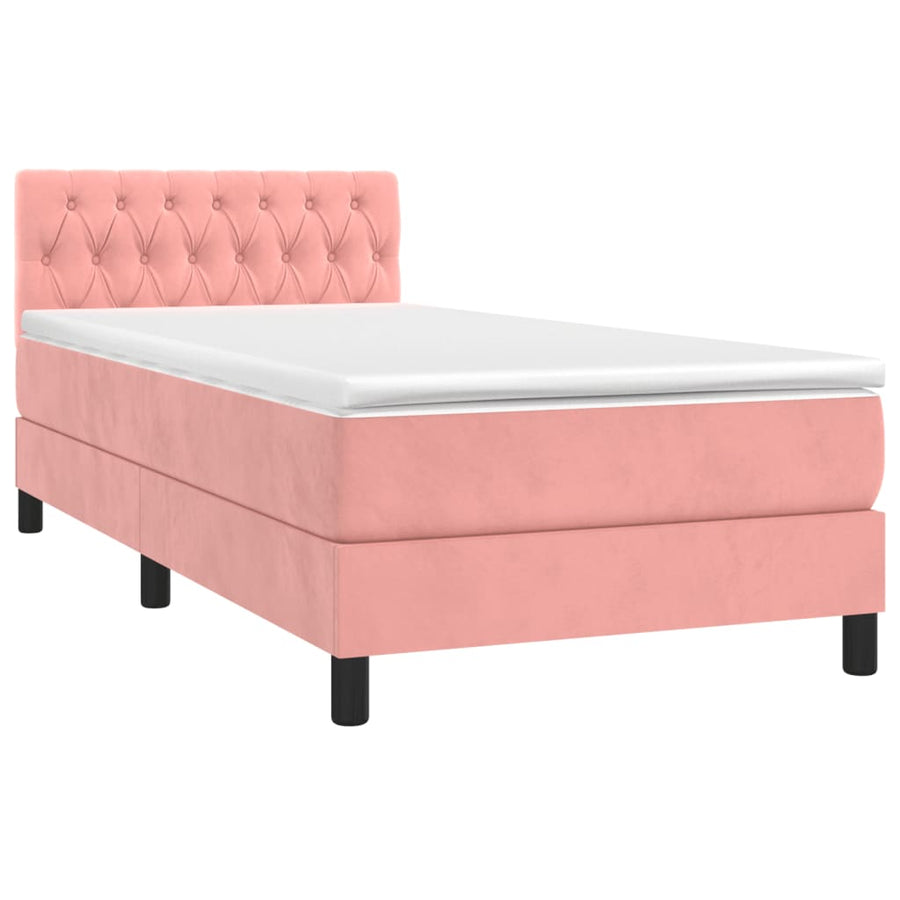 Boxspring Met Matras En Led Fluweel Roze 90 x 190 cm Getuft ontwerp