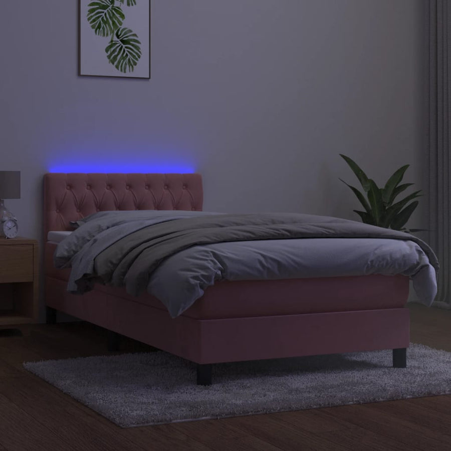 Boxspring Met Matras En Led Fluweel Roze 90 x 190 cm Getuft ontwerp