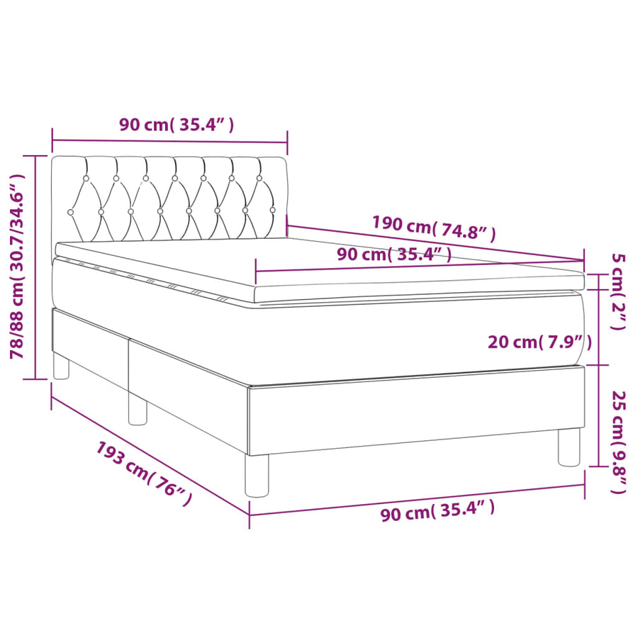 Boxspring Met Matras En Led Fluweel Roze 90 x 190 cm Getuft ontwerp