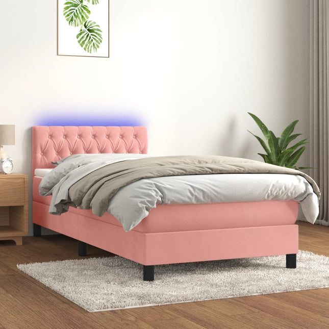 Boxspring Met Matras En Led Fluweel Roze 90 x 190 cm Getuft ontwerp