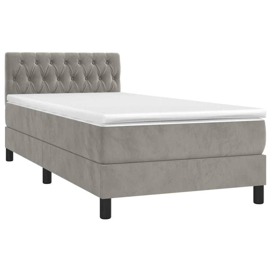 Boxspring Met Matras En Led Fluweel Lichtgrijs 90 x 200 cm Getuft ontwerp