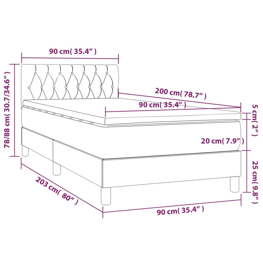 Boxspring Met Matras En Led Fluweel Lichtgrijs 90 x 200 cm Getuft ontwerp