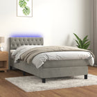 Boxspring Met Matras En Led Fluweel Lichtgrijs 90 x 200 cm Getuft ontwerp