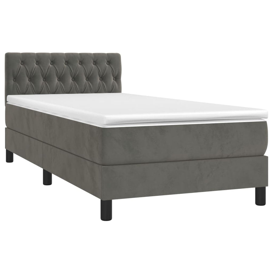 Boxspring Met Matras En Led Fluweel Donkergrijs 90 x 200 cm Getuft ontwerp