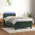 Box spring with mattress and LED velvet dark green 90x200 cm